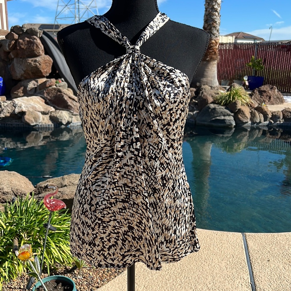 Cache Halter Top Size Xs Abstract Animal Print W/… - image 1